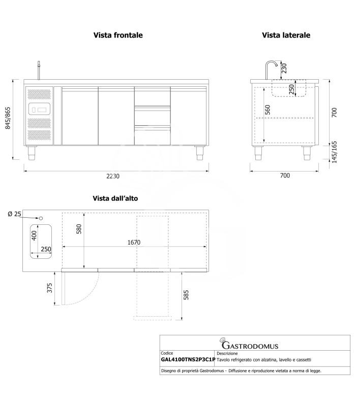 copy of Tavolo refrigerato - 2 porte - Prof. 700 - temperatura -2°C/+8°C