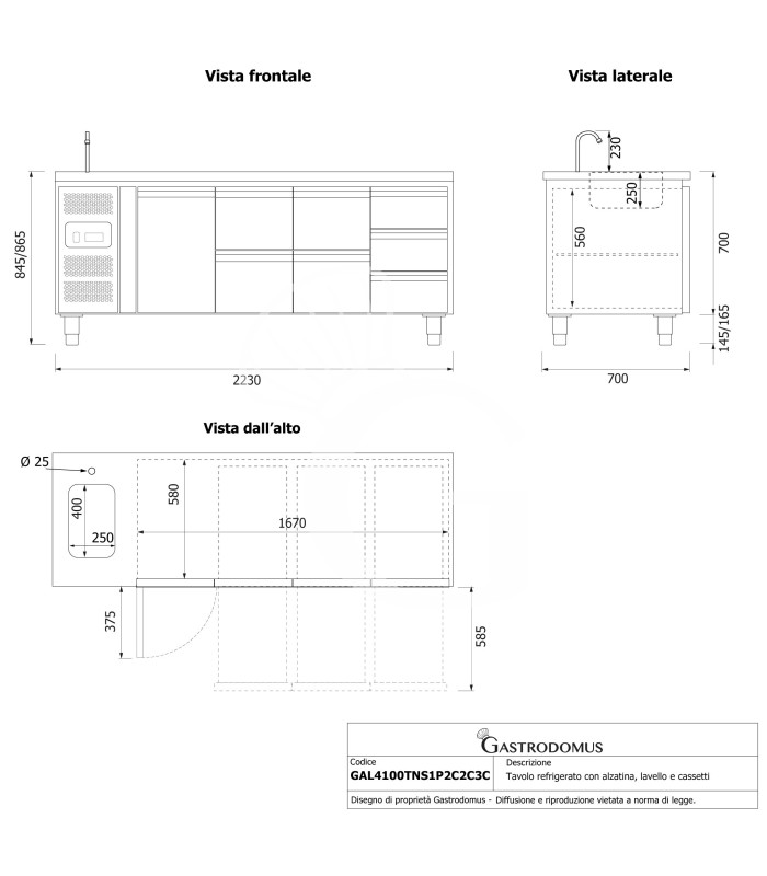 copy of Tavolo refrigerato - 2 porte - Prof. 700 - temperatura -2°C/+8°C