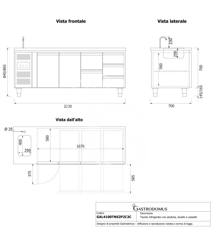 copy of Tavolo refrigerato - 2 porte - Prof. 700 - temperatura -2°C/+8°C