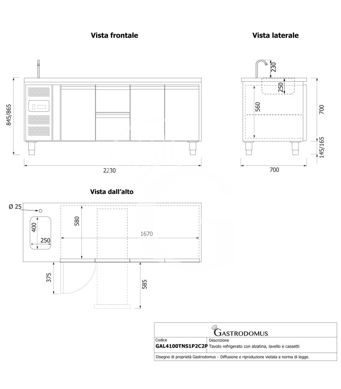 copy of Tavolo refrigerato - 2 porte - Prof. 700 - temperatura -2°C/+8°C