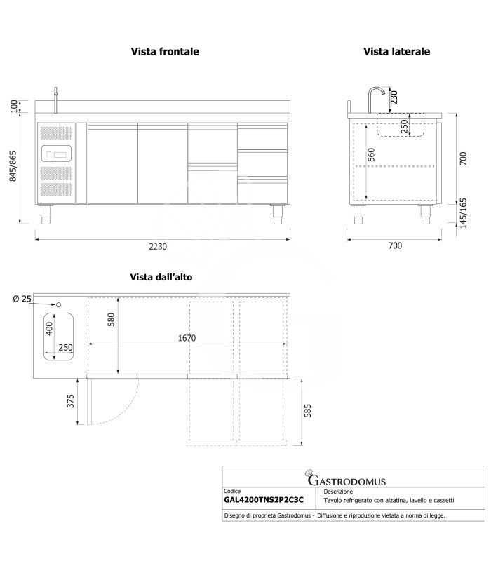 copy of Tavolo refrigerato - 2 porte - Prof. 700 - temperatura -2°C/+8°C