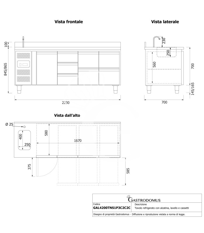 copy of Tavolo refrigerato - 2 porte - Prof. 700 - temperatura -2°C/+8°C