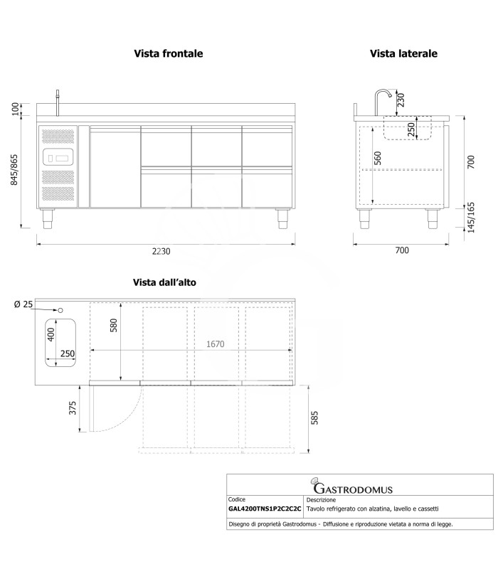 copy of Tavolo refrigerato - 2 porte - Prof. 700 - temperatura -2°C/+8°C