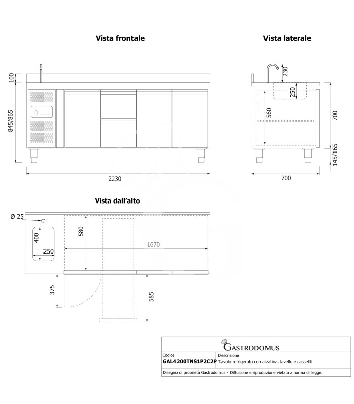 copy of Tavolo refrigerato - 2 porte - Prof. 700 - temperatura -2°C/+8°C