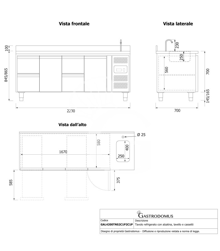 copy of Tavolo refrigerato - 2 porte - Prof. 700 - temperatura -2°C/+8°C