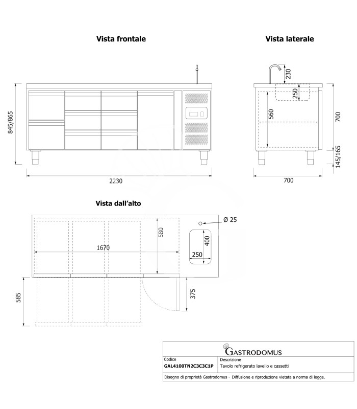 copy of Tavolo refrigerato - 2 porte - Prof. 700 - temperatura -2°C/+8°C