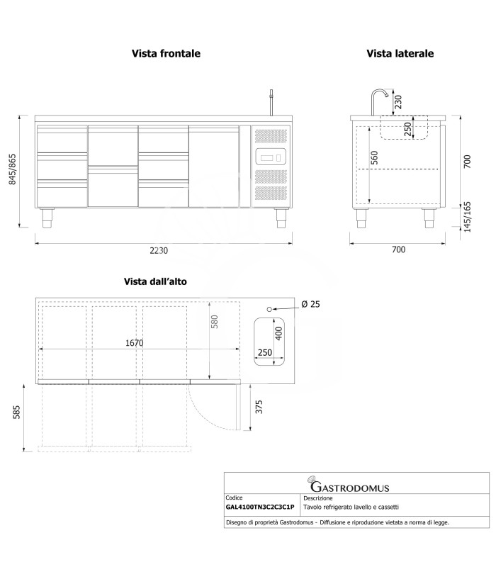 copy of Tavolo refrigerato - 2 porte - Prof. 700 - temperatura -2°C/+8°C