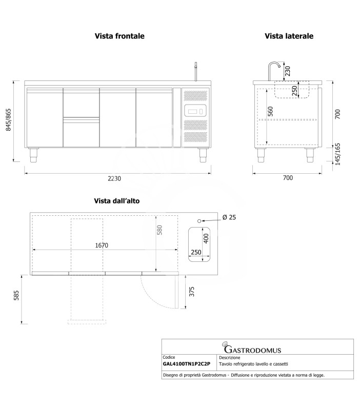 copy of Tavolo refrigerato - 2 porte - Prof. 700 - temperatura -2°C/+8°C