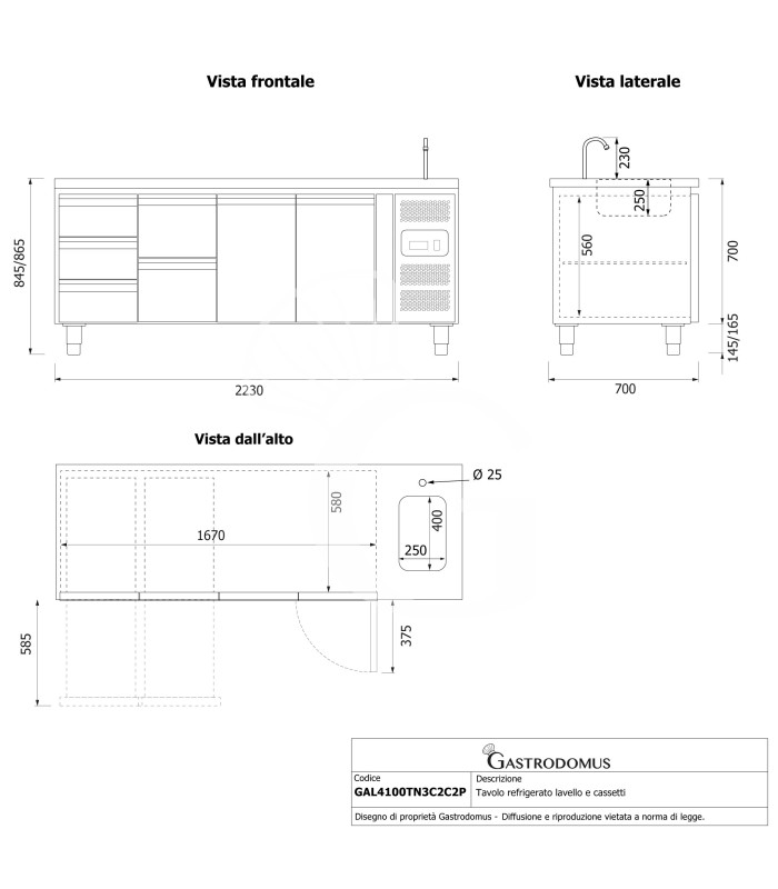 copy of Tavolo refrigerato - 2 porte - Prof. 700 - temperatura -2°C/+8°C