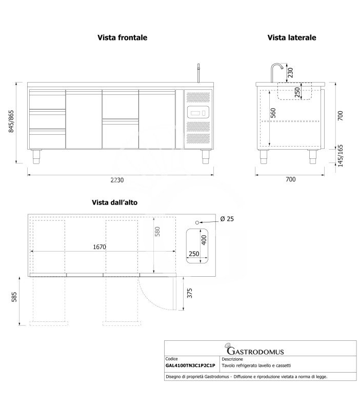 copy of Tavolo refrigerato - 2 porte - Prof. 700 - temperatura -2°C/+8°C