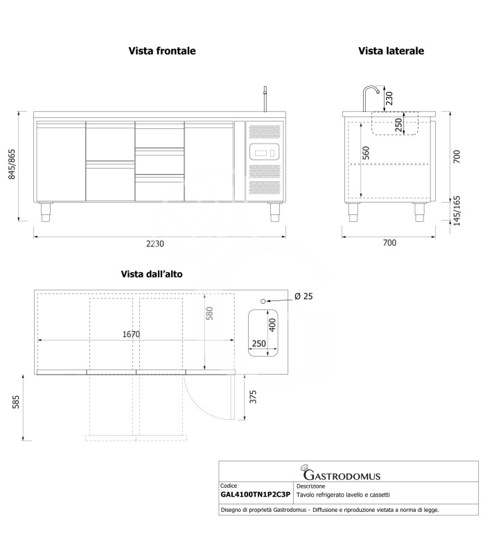 copy of Tavolo refrigerato - 2 porte - Prof. 700 - temperatura -2°C/+8°C