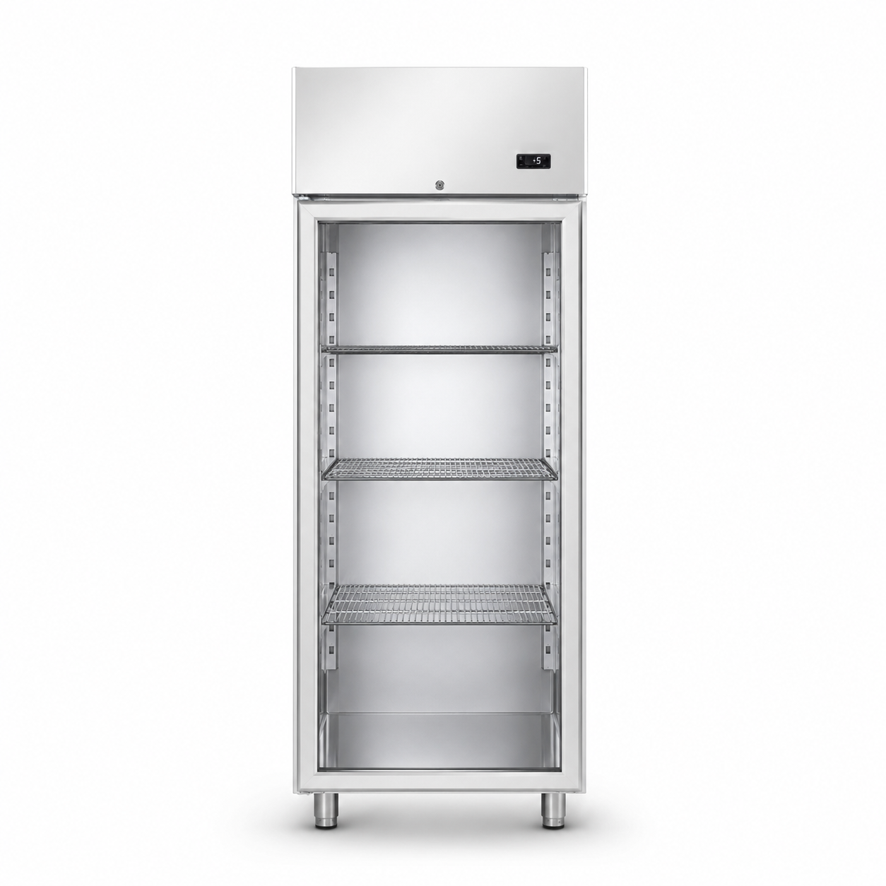 Kühlschrank (700 Liter), Edelstahl, Umluftkühlung, mit Glastür, Temperatur 0°C /+10°C