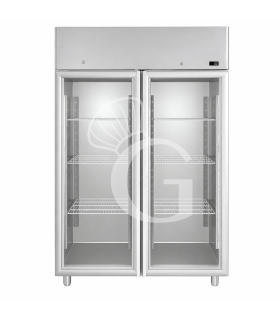 Kühlschrank (1200 Liter), Edelstahl, 2 Glastüren, Umluftkühlung, Temperatur -2°C /+10°C