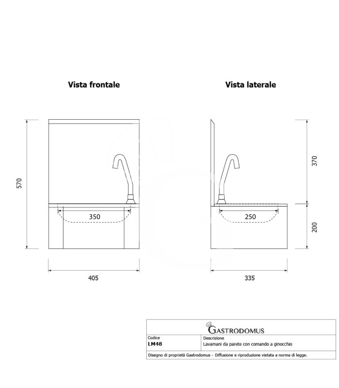 Handwaschbecken, Kniebedienung, Wandmontage, mit Wasserhahn