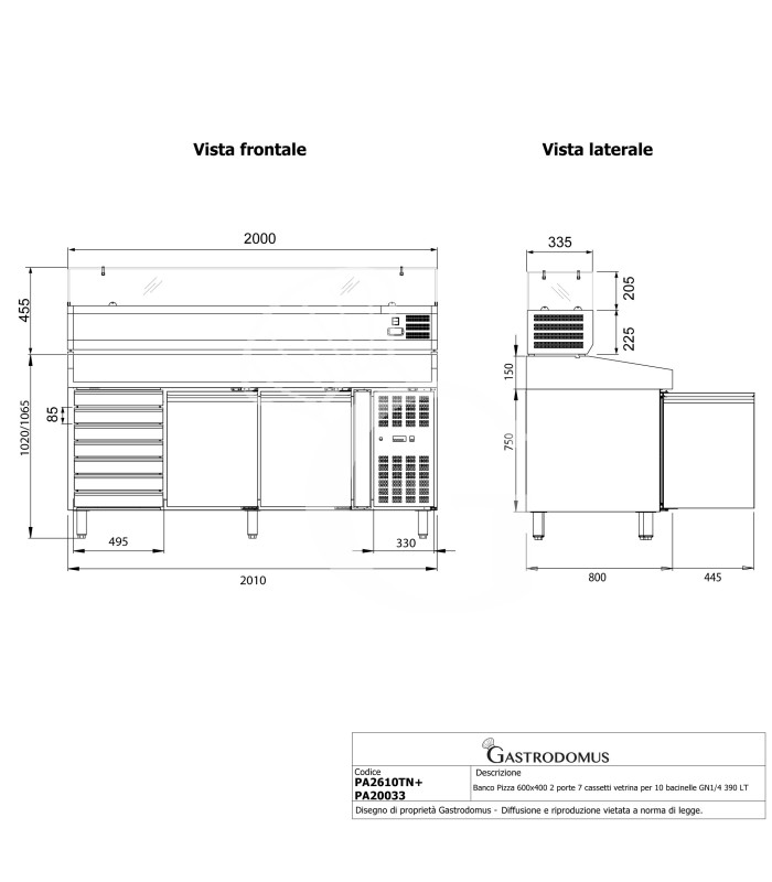 copy of Banco pizza 60x40 2 porte - 7 cassetti - vetrina predisposta per 9 bacinelle GN1/3