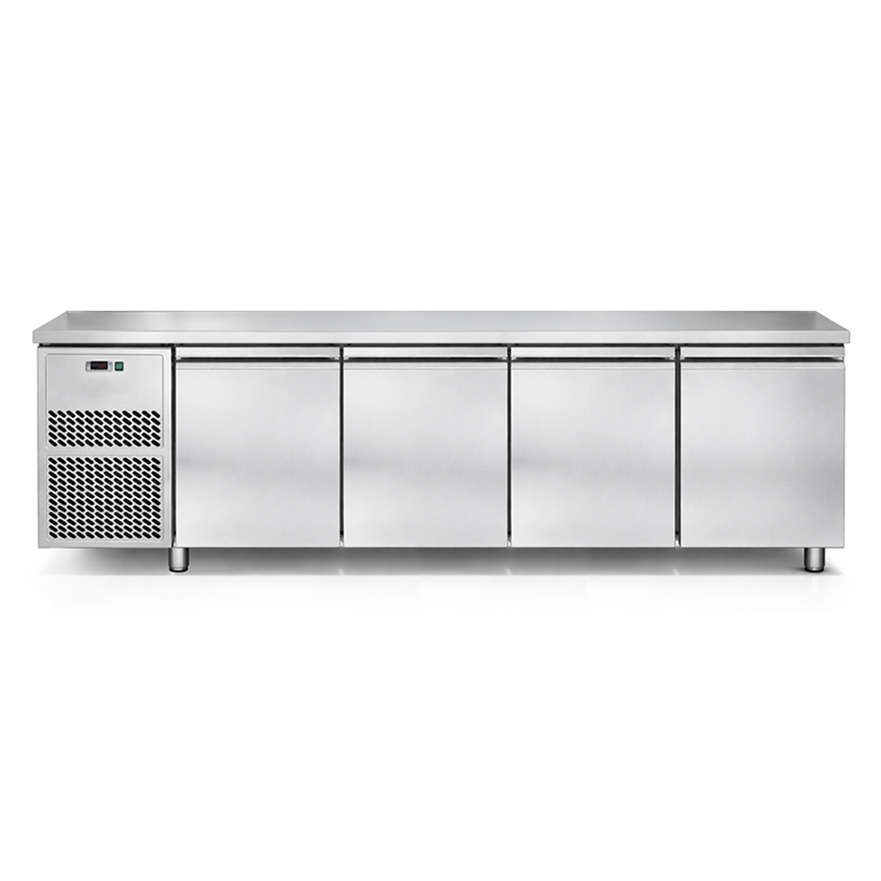 Kühltisch, 4-türig, Tiefe 700 mm, 0°C/+ 10°C, Motor auf der linken Seite, Energieklasse D