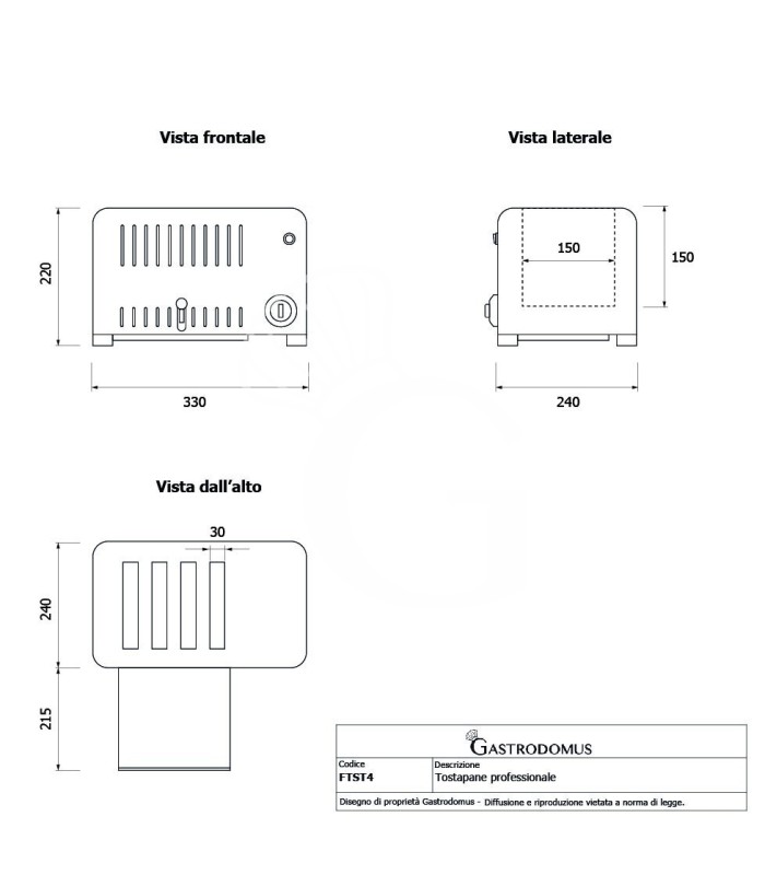 Gastro Toaster, 4 Brotscheiben, 2300 W, B 330 mm x T 240 mm x H 220 mm