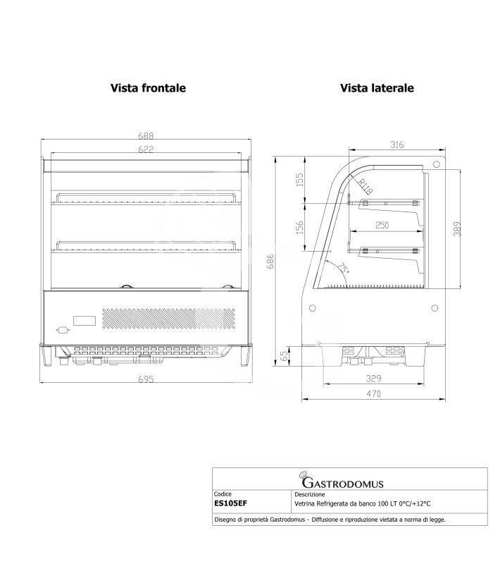 Tisch-Kühlvitrine, 100 L, 0°C/+12°C, B 695 mm x T 470 mm x H 685 mm