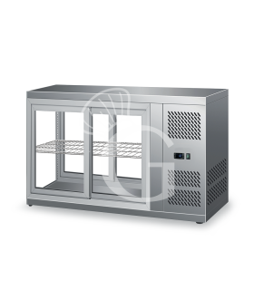 Kühlvitrine, Umluftkühlung, 110 L, Edelstahl, Schiebetüren, +2°C/+8°C, B 910 mm x T 510 mm x H 550 mm