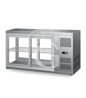 Kühlvitrine, Umluftkühlung, 190 L, Edelstahl, Schiebetüren, +2°C/+8°C, B 1310 mm x T 510 mm x H 550 mm