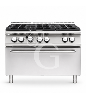 Professioneller Gasherd mit 6 Brenner und MAXI Gasbackofen, Tiefe 900 mm