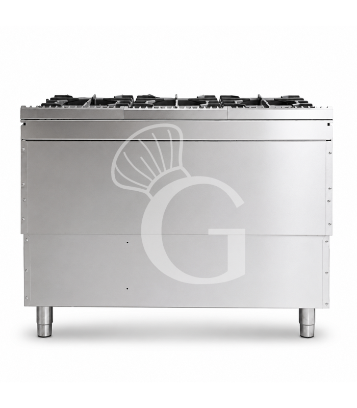 Professioneller Gasherd mit 6 Brenner und MAXI Gasbackofen, Tiefe 900 mm