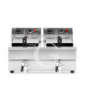 Elektro-Fritteuse mit Fettablasshähne, 2 Becken (2 x 10 Liter), Tischgerät, 2 x 3000 Watt, einphasig