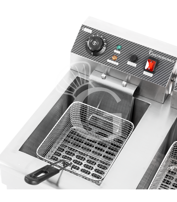 Elektro-Fritteuse mit Fettablasshähne, 2 Becken (2 x 10 Liter), Tischgerät, 2 x 3000 Watt, einphasig