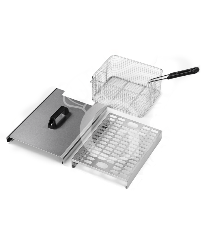 Elektro-Fritteuse mit Fettablasshähne, 2 Becken (2 x 10 Liter), Tischgerät, 2 x 3000 Watt, einphasig