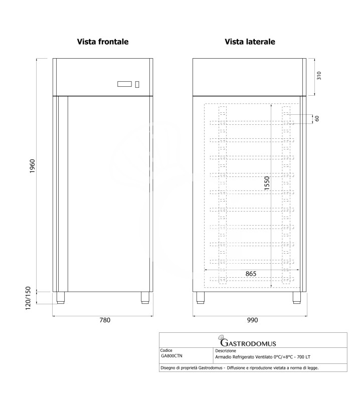 copy of Armadio refrigerato ventilato TN - porta in vetro - capacità 650 LT - tropicalizzato