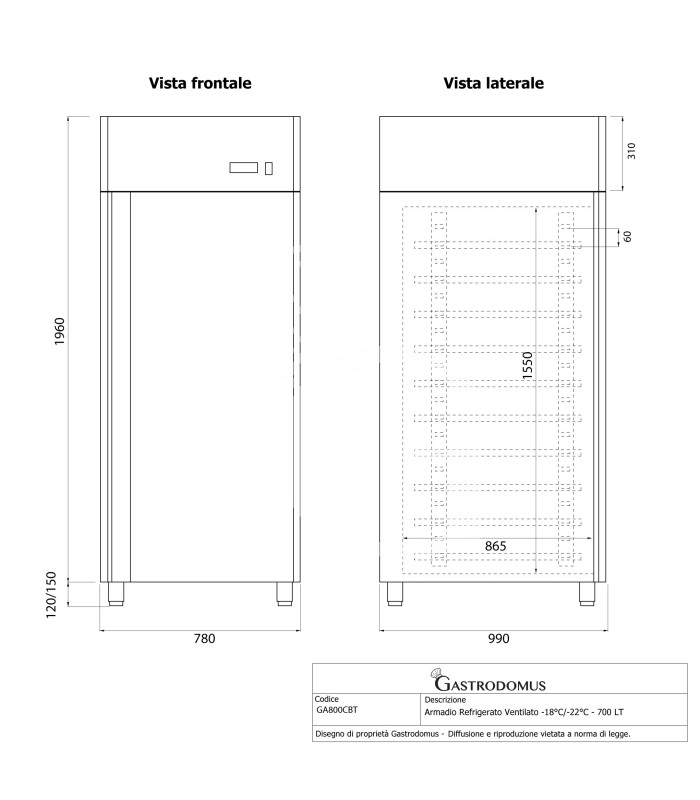 copy of Armadio refrigerato ventilato TN - porta in vetro - capacità 650 LT - tropicalizzato