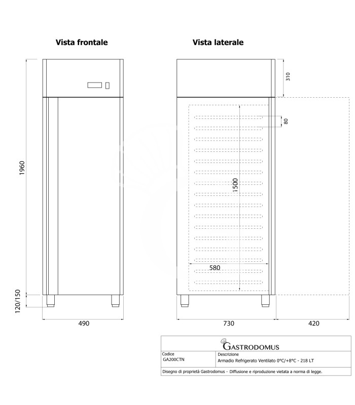 copy of Armadio refrigerato ventilato TN - porta in vetro - capacità 650 LT - tropicalizzato