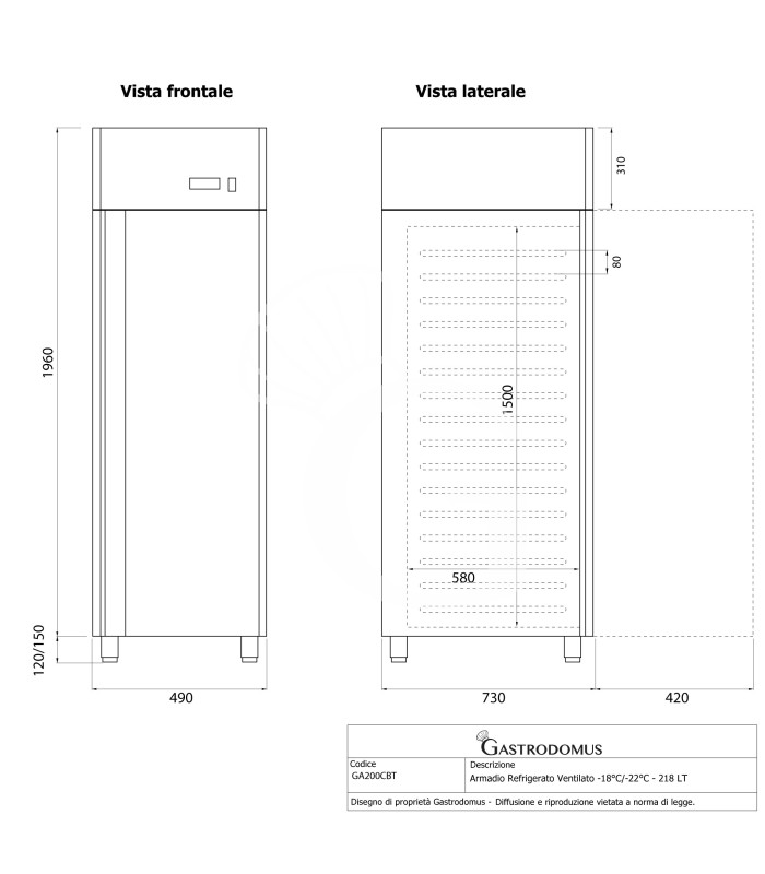 copy of Armadio refrigerato ventilato TN - porta in vetro - capacità 650 LT - tropicalizzato