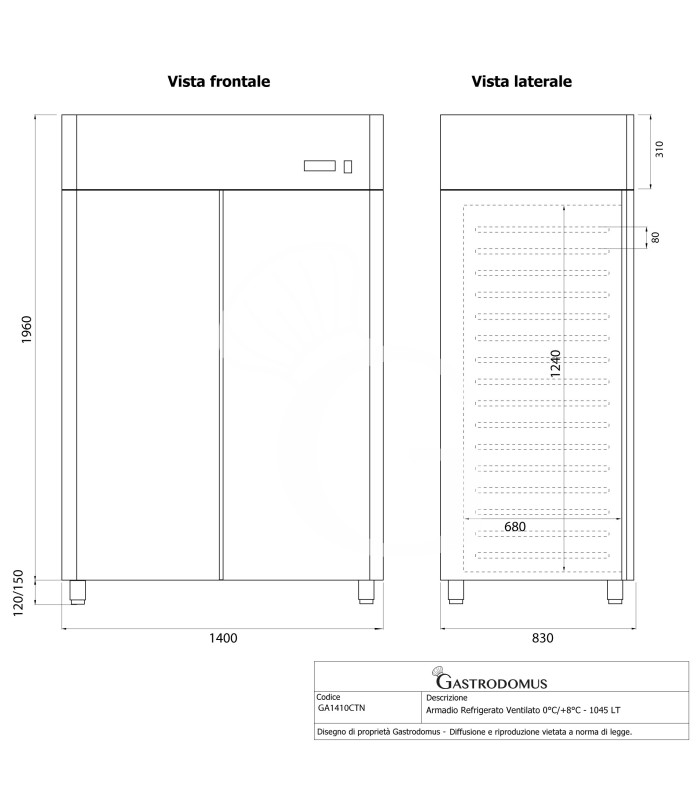 copy of Armadio refrigerato ventilato TN - porta in vetro - capacità 650 LT - tropicalizzato