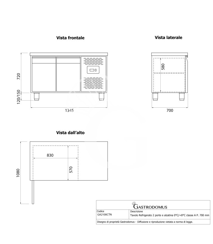 copy of Tavolo refrigerato - 2 porte - Prof. 700 - temperatura -2°C/+8°C