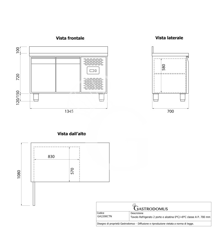 copy of Tavolo refrigerato - 2 porte - Prof. 700 - temperatura -2°C/+8°C