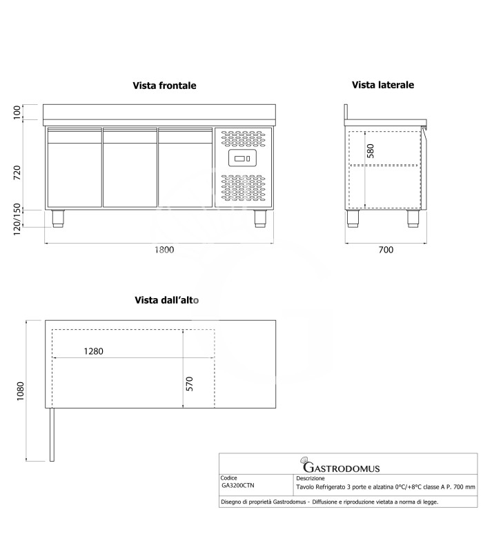 copy of Tavolo refrigerato - 2 porte - Prof. 700 - temperatura -2°C/+8°C