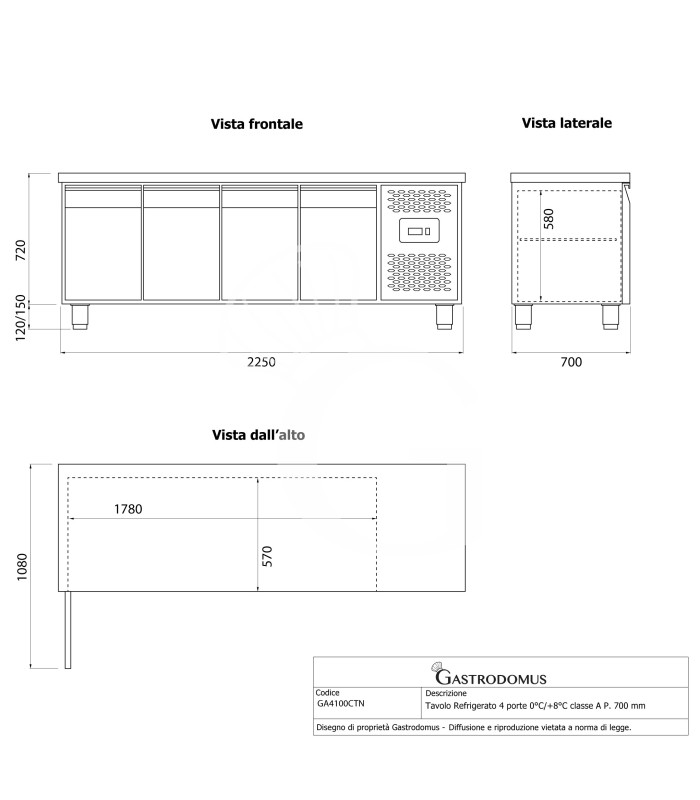 copy of Tavolo refrigerato - 2 porte - Prof. 700 - temperatura -2°C/+8°C