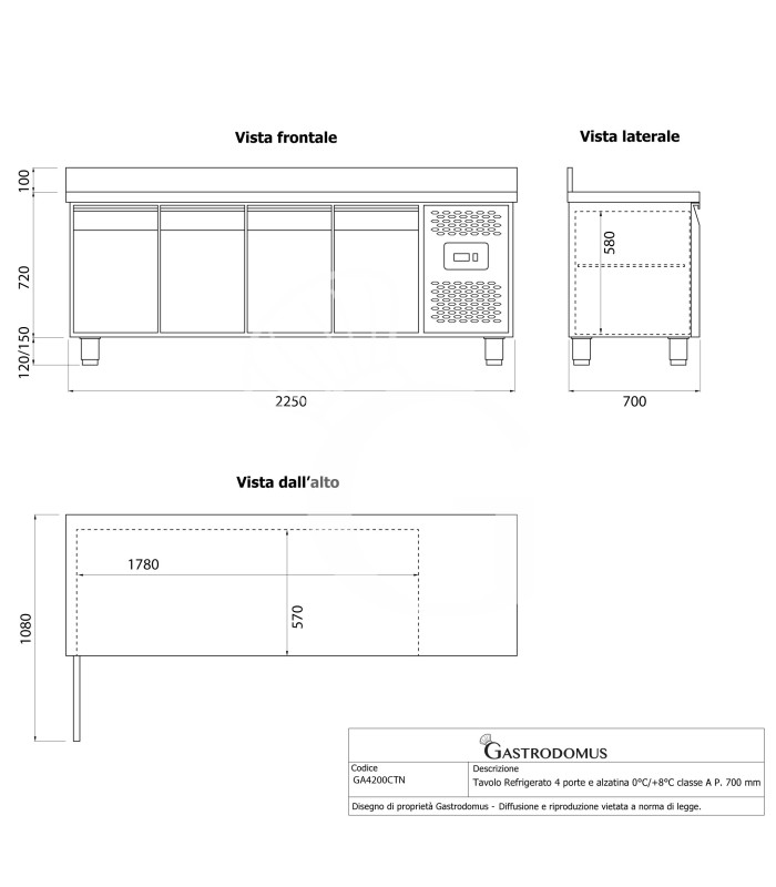 copy of Tavolo refrigerato - 2 porte - Prof. 700 - temperatura -2°C/+8°C