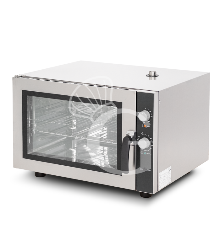 Elektro Heißluftofen, für die Bäckerei, Luftbefeuchter, Flügeltür, mechanische Steuerung, dreiphasig, 4 Backbleche (600x400 mm)
