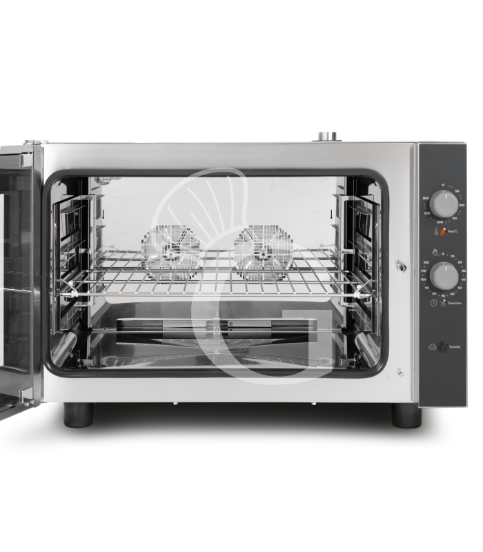 Elektro Heißluftofen, für die Bäckerei, Luftbefeuchter, Flügeltür, mechanische Steuerung, dreiphasig, 4 Backbleche (600x400 mm)