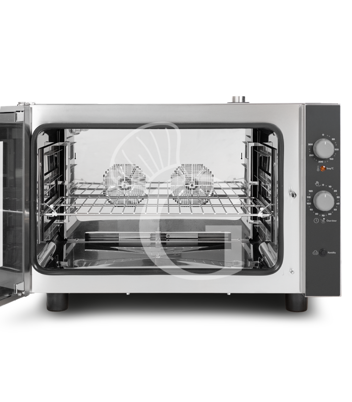 Elektro Heißluftofen, für die Bäckerei, Luftbefeuchter, Flügeltür, mechanische Steuerung, dreiphasig, 4 Backbleche (600x400 mm)