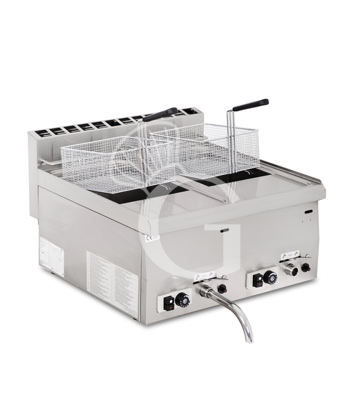 Profi Gas-Fritteuse mit 2 Becken (2 x 8 Liter), Tischgerät, 13600 Watt
