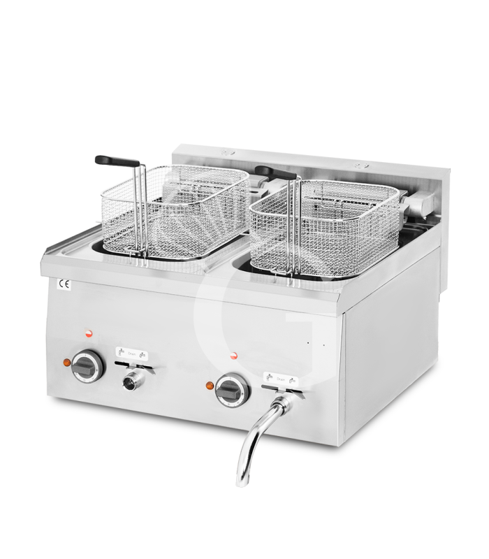 Profi Elektro-Fritteuse mit 2 Becken (2 x 10 Liter), Tischgerät, Leistung 15 kW – dreiphasig