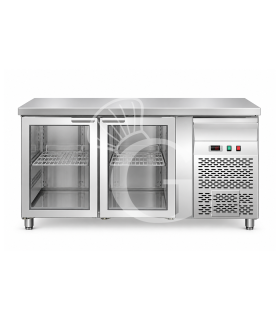 Kühltisch, 2 Glastüren, Aufkantung, Tiefe 700 mm, +2°C/+8°C, Edelstahl