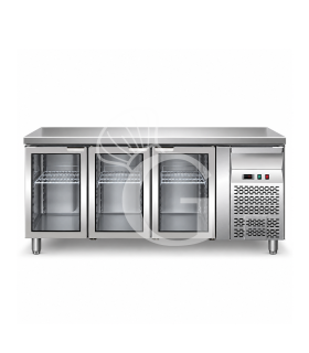 Kühltisch, Umluftkühlung, 3 Glastüren, Tiefe 700 mm, +2°C/+8°C