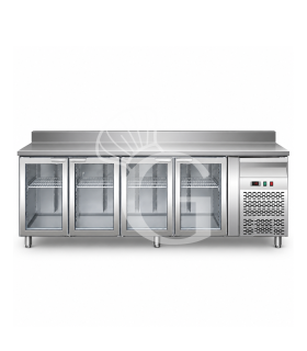 Kühltisch, Umluftkühlung, 4 Glastüren, Aufkantung, Tiefe 700 mm, +2°C/+8°C