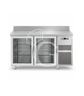Kühltisch, 2 Glastüren, Aufkantung, Tiefe 700 mm, 0°C/+10°C, Edelstahl