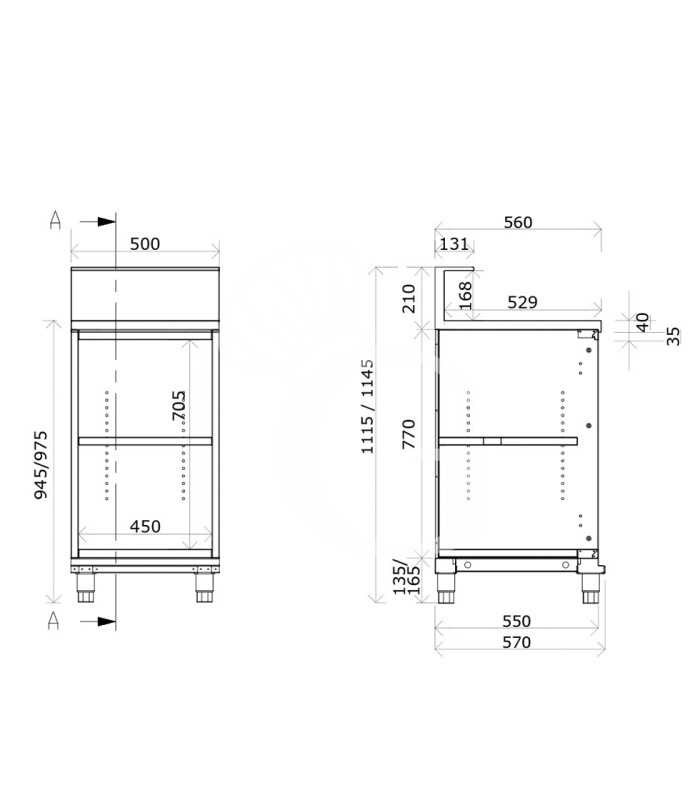 Thekenmodul / Neutralelement / Thekenschrank, offen, B 500 mm x T 550 mm x H 935 mm