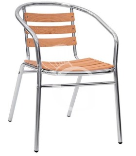 Stuhl "ARCO SLIM", eloxiertes Aluminium, Sitzfläche Holzlatten aus Eichenholz, B 440 mm x T 420 mm x H 720 mm